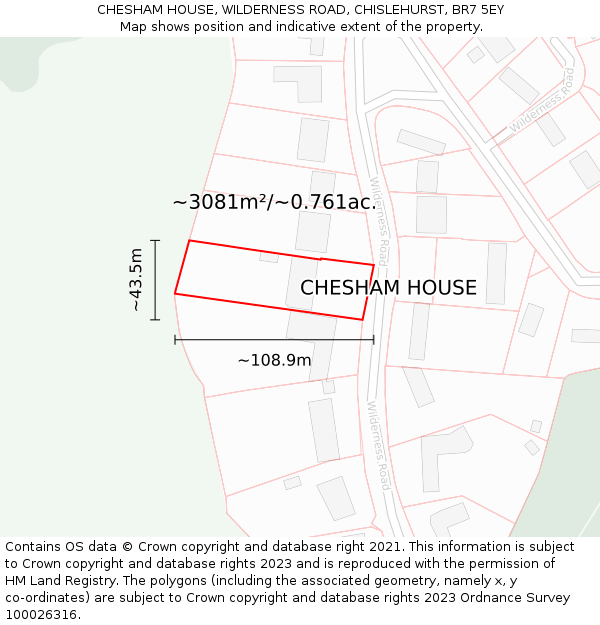 CHESHAM HOUSE, WILDERNESS ROAD, CHISLEHURST, BR7 5EY: Plot and title map