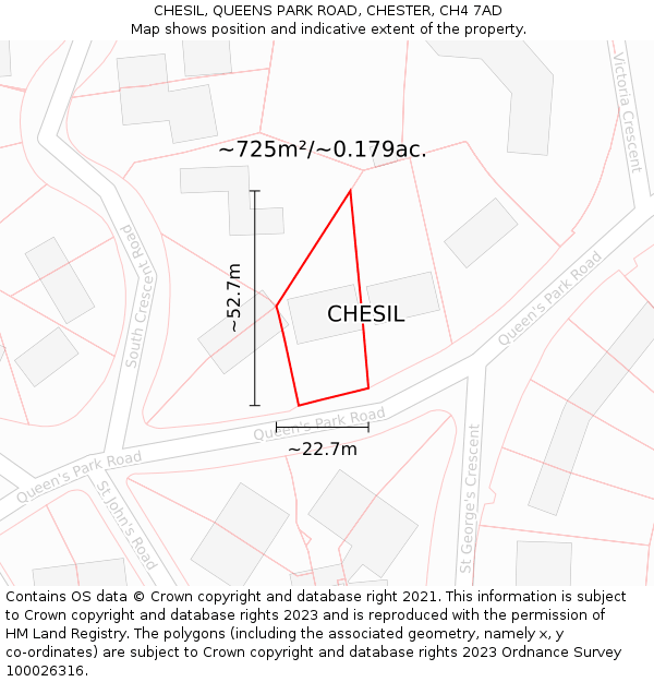 CHESIL, QUEENS PARK ROAD, CHESTER, CH4 7AD: Plot and title map