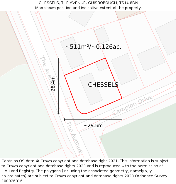 CHESSELS, THE AVENUE, GUISBOROUGH, TS14 8DN: Plot and title map