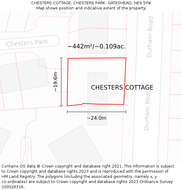 CHESTERS COTTAGE, CHESTERS PARK, GATESHEAD, NE9 5YW: Plot and title map