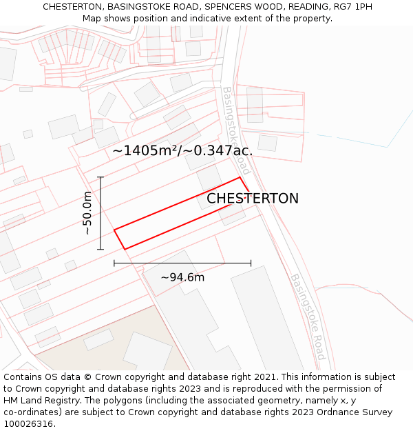 CHESTERTON, BASINGSTOKE ROAD, SPENCERS WOOD, READING, RG7 1PH: Plot and title map