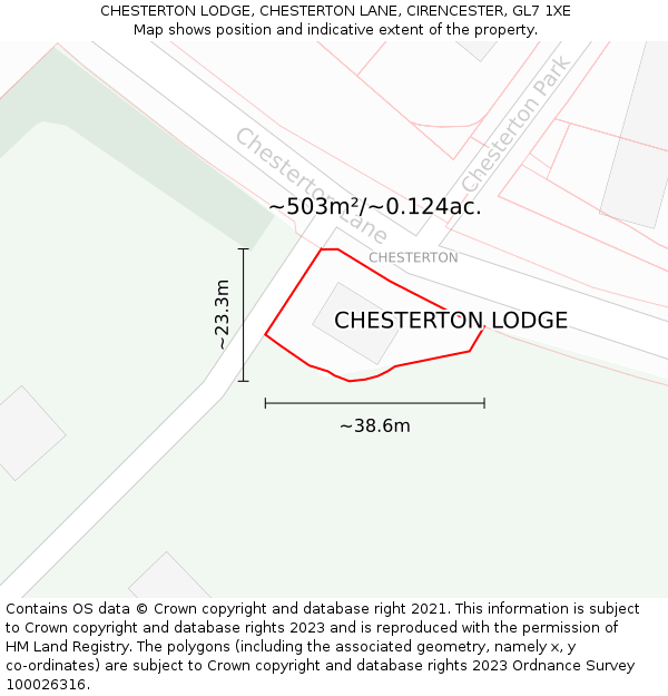 CHESTERTON LODGE, CHESTERTON LANE, CIRENCESTER, GL7 1XE: Plot and title map