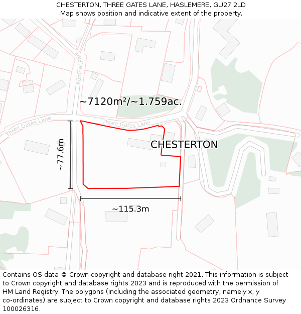 CHESTERTON, THREE GATES LANE, HASLEMERE, GU27 2LD: Plot and title map