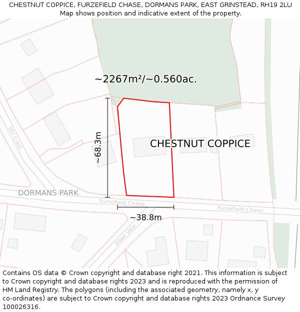 CHESTNUT COPPICE, FURZEFIELD CHASE, DORMANS PARK, EAST GRINSTEAD, RH19 2LU: Plot and title map