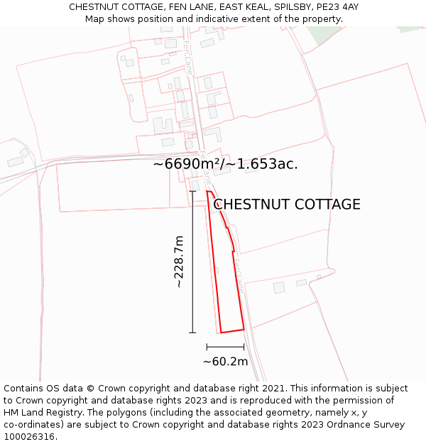 CHESTNUT COTTAGE, FEN LANE, EAST KEAL, SPILSBY, PE23 4AY: Plot and title map