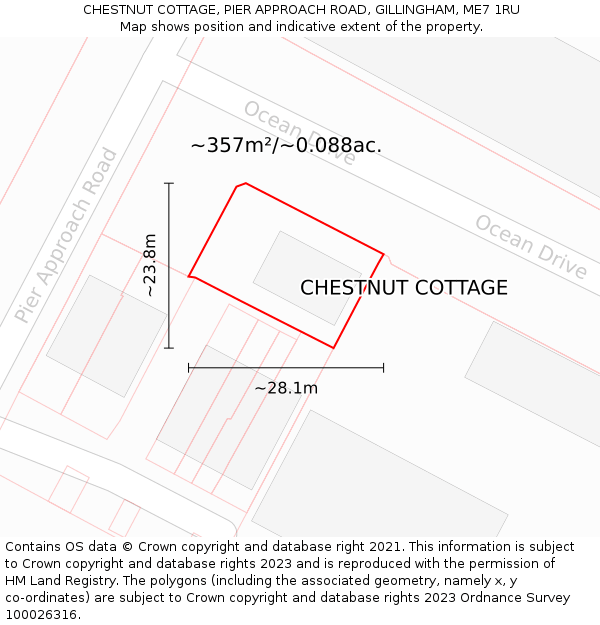 CHESTNUT COTTAGE, PIER APPROACH ROAD, GILLINGHAM, ME7 1RU: Plot and title map