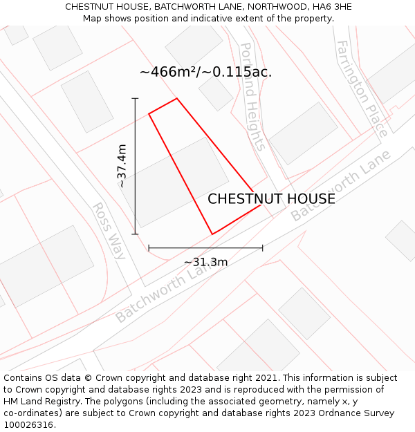CHESTNUT HOUSE, BATCHWORTH LANE, NORTHWOOD, HA6 3HE: Plot and title map