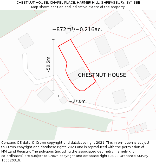 CHESTNUT HOUSE, CHAPEL PLACE, HARMER HILL, SHREWSBURY, SY4 3BE: Plot and title map