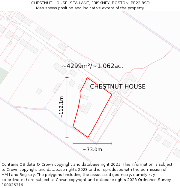 CHESTNUT HOUSE, SEA LANE, FRISKNEY, BOSTON, PE22 8SD: Plot and title map