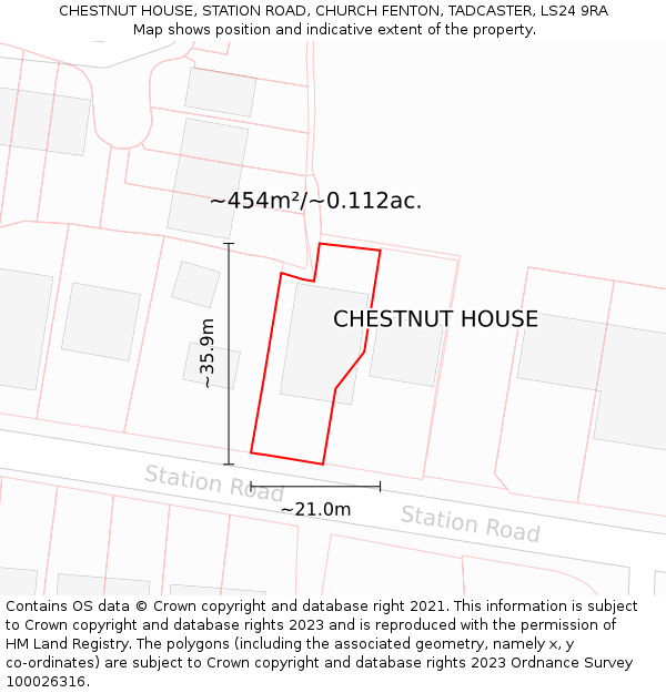 CHESTNUT HOUSE, STATION ROAD, CHURCH FENTON, TADCASTER, LS24 9RA: Plot and title map