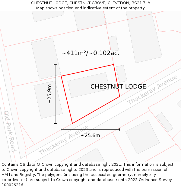 CHESTNUT LODGE, CHESTNUT GROVE, CLEVEDON, BS21 7LA: Plot and title map