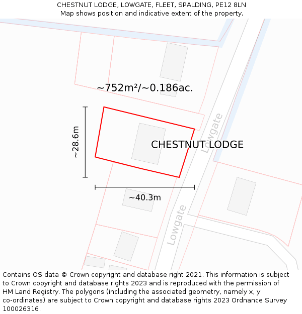 CHESTNUT LODGE, LOWGATE, FLEET, SPALDING, PE12 8LN: Plot and title map