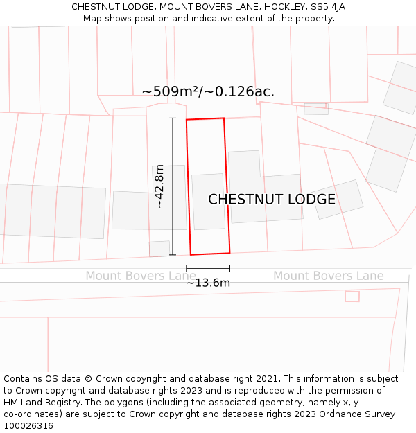 CHESTNUT LODGE, MOUNT BOVERS LANE, HOCKLEY, SS5 4JA: Plot and title map
