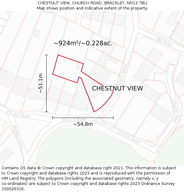 CHESTNUT VIEW, CHURCH ROAD, BRACKLEY, NN13 7BU: Plot and title map