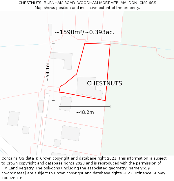 CHESTNUTS, BURNHAM ROAD, WOODHAM MORTIMER, MALDON, CM9 6SS: Plot and title map