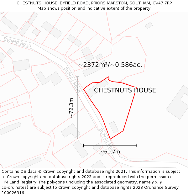 CHESTNUTS HOUSE, BYFIELD ROAD, PRIORS MARSTON, SOUTHAM, CV47 7RP: Plot and title map