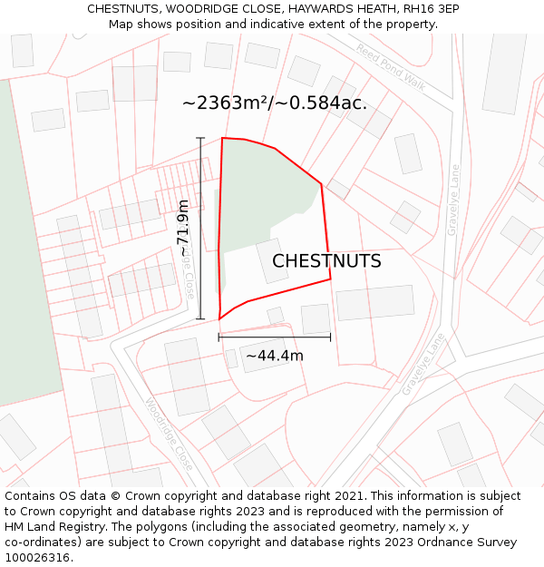 CHESTNUTS, WOODRIDGE CLOSE, HAYWARDS HEATH, RH16 3EP: Plot and title map