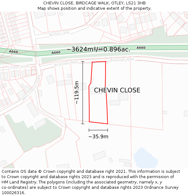 CHEVIN CLOSE, BIRDCAGE WALK, OTLEY, LS21 3HB: Plot and title map