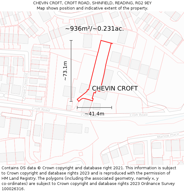 CHEVIN CROFT, CROFT ROAD, SHINFIELD, READING, RG2 9EY: Plot and title map