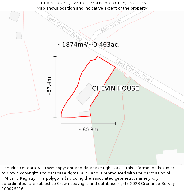 CHEVIN HOUSE, EAST CHEVIN ROAD, OTLEY, LS21 3BN: Plot and title map