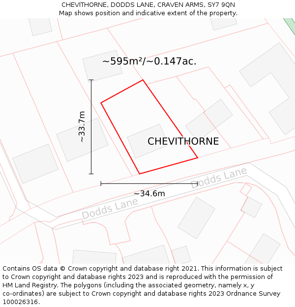 CHEVITHORNE, DODDS LANE, CRAVEN ARMS, SY7 9QN: Plot and title map