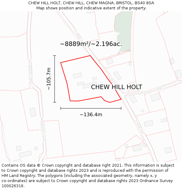 CHEW HILL HOLT, CHEW HILL, CHEW MAGNA, BRISTOL, BS40 8SA: Plot and title map