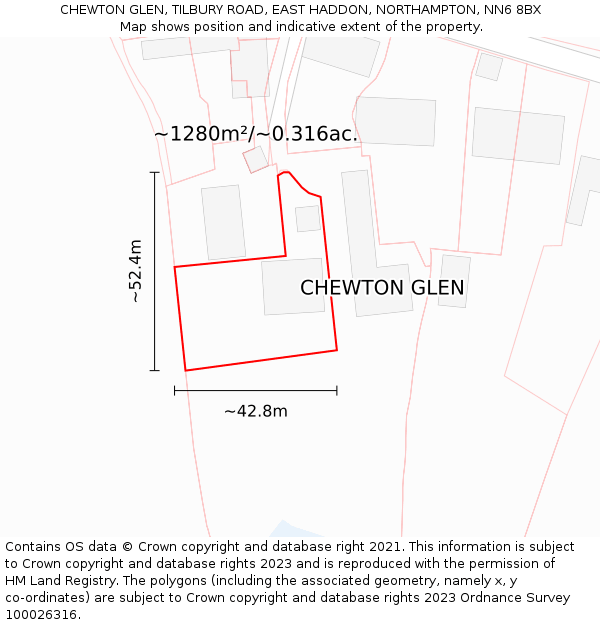 CHEWTON GLEN, TILBURY ROAD, EAST HADDON, NORTHAMPTON, NN6 8BX: Plot and title map
