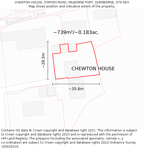 CHEWTON HOUSE, STATION ROAD, MILBORNE PORT, SHERBORNE, DT9 5EH: Plot and title map