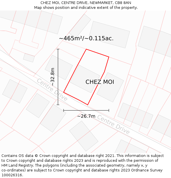 CHEZ MOI, CENTRE DRIVE, NEWMARKET, CB8 8AN: Plot and title map