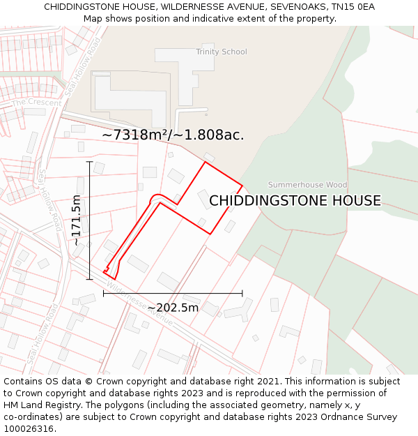 CHIDDINGSTONE HOUSE, WILDERNESSE AVENUE, SEVENOAKS, TN15 0EA: Plot and title map