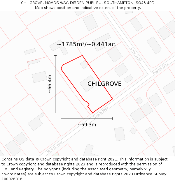 CHILGROVE, NOADS WAY, DIBDEN PURLIEU, SOUTHAMPTON, SO45 4PD: Plot and title map