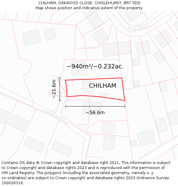 CHILHAM, OAKWOOD CLOSE, CHISLEHURST, BR7 5DD: Plot and title map