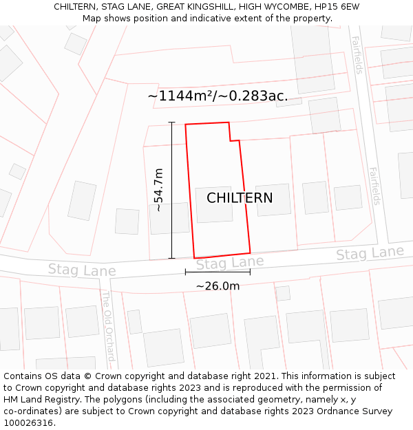 CHILTERN, STAG LANE, GREAT KINGSHILL, HIGH WYCOMBE, HP15 6EW: Plot and title map