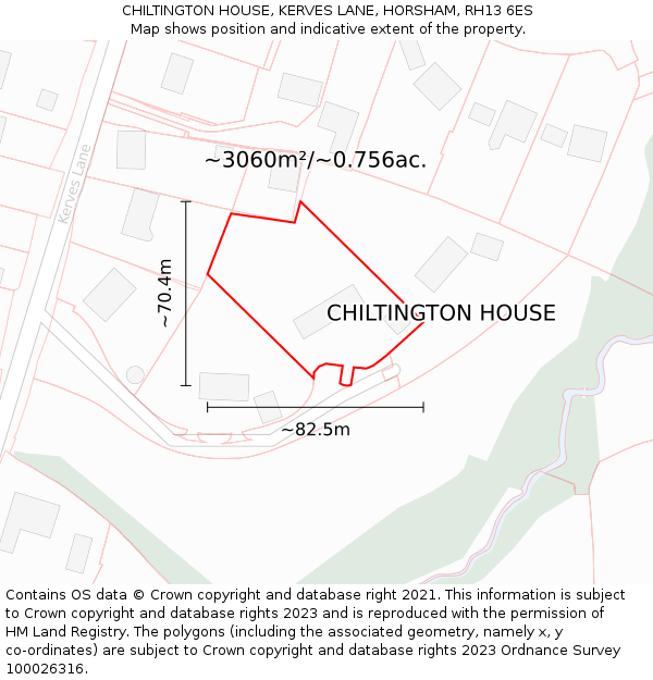 CHILTINGTON HOUSE, KERVES LANE, HORSHAM, RH13 6ES: Plot and title map