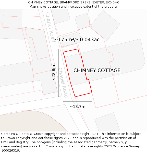 CHIMNEY COTTAGE, BRAMPFORD SPEKE, EXETER, EX5 5HG: Plot and title map