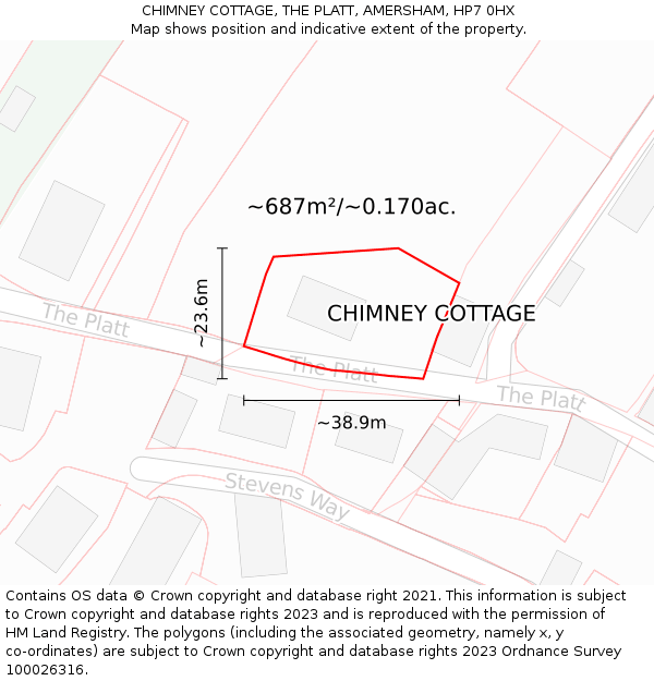 CHIMNEY COTTAGE, THE PLATT, AMERSHAM, HP7 0HX: Plot and title map