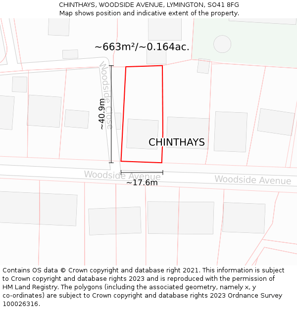 CHINTHAYS, WOODSIDE AVENUE, LYMINGTON, SO41 8FG: Plot and title map