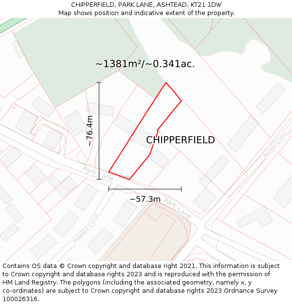 CHIPPERFIELD, PARK LANE, ASHTEAD, KT21 1DW: Plot and title map