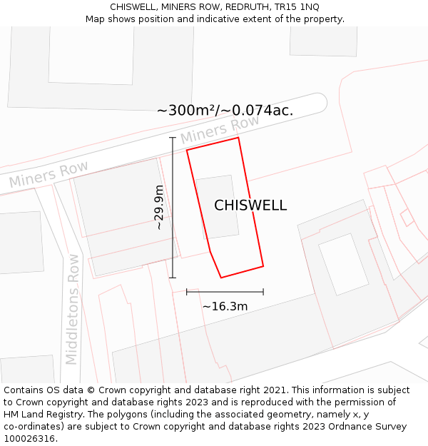 CHISWELL, MINERS ROW, REDRUTH, TR15 1NQ: Plot and title map