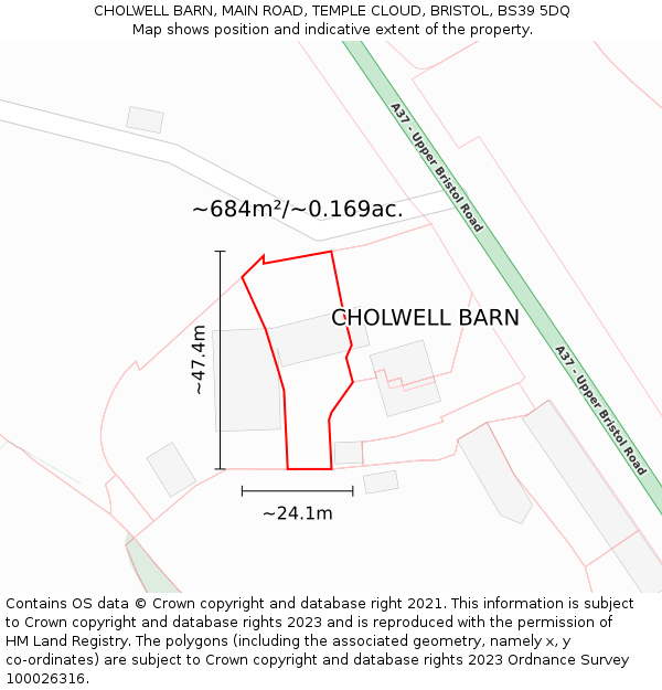 CHOLWELL BARN, MAIN ROAD, TEMPLE CLOUD, BRISTOL, BS39 5DQ: Plot and title map