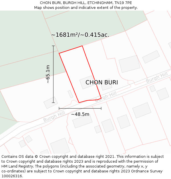 CHON BURI, BURGH HILL, ETCHINGHAM, TN19 7PE: Plot and title map
