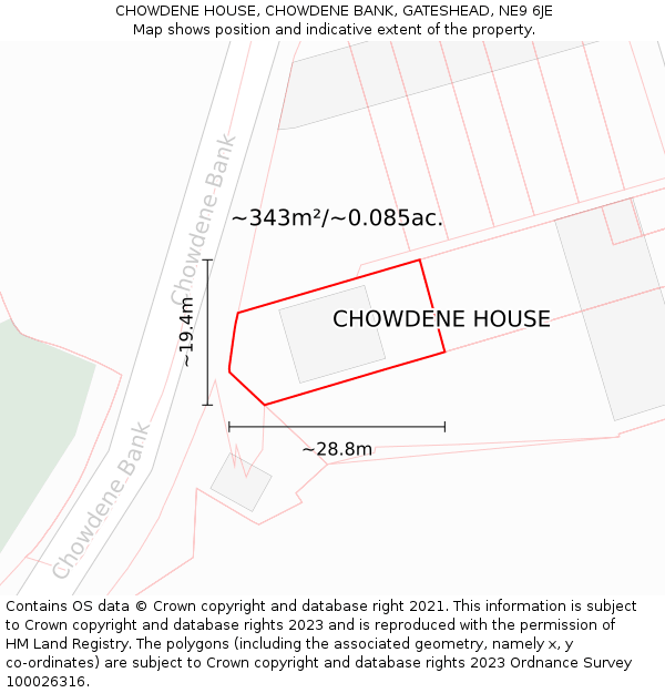 CHOWDENE HOUSE, CHOWDENE BANK, GATESHEAD, NE9 6JE: Plot and title map
