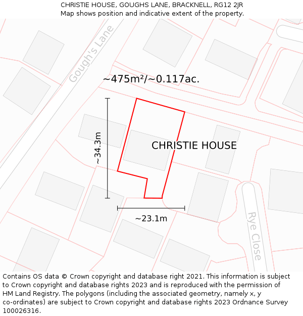 CHRISTIE HOUSE, GOUGHS LANE, BRACKNELL, RG12 2JR: Plot and title map