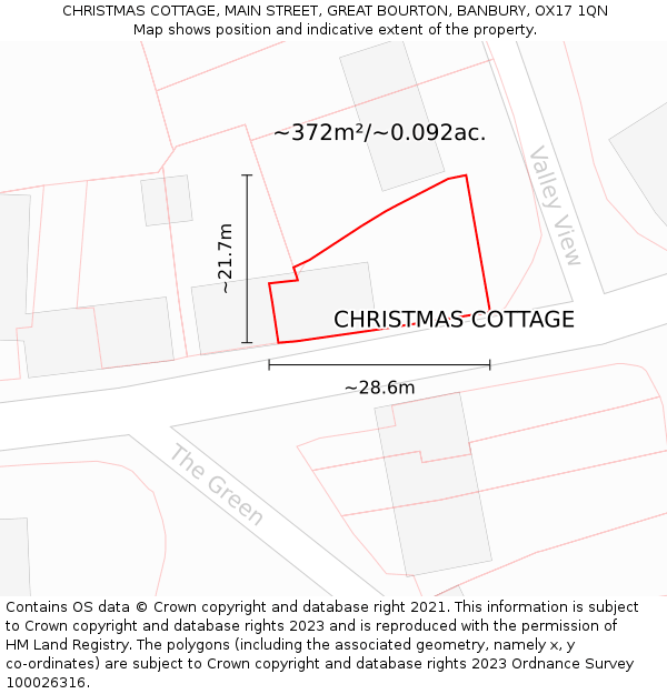 CHRISTMAS COTTAGE, MAIN STREET, GREAT BOURTON, BANBURY, OX17 1QN: Plot and title map