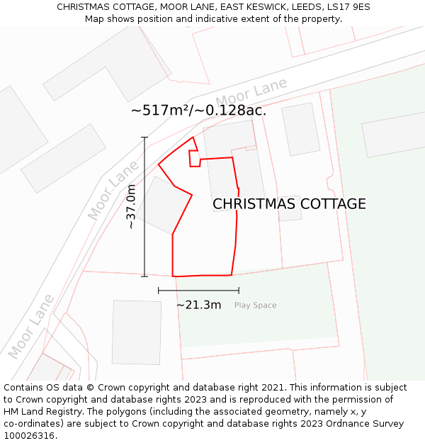 CHRISTMAS COTTAGE, MOOR LANE, EAST KESWICK, LEEDS, LS17 9ES: Plot and title map