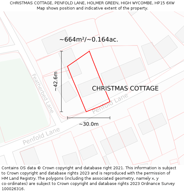 CHRISTMAS COTTAGE, PENFOLD LANE, HOLMER GREEN, HIGH WYCOMBE, HP15 6XW: Plot and title map