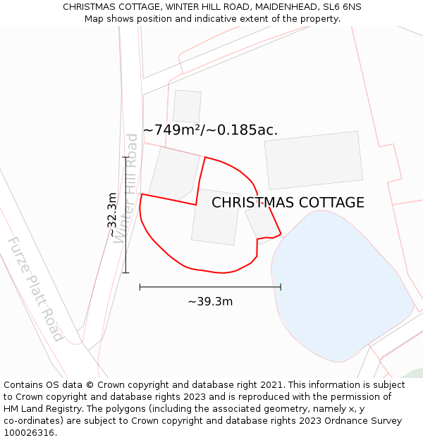 CHRISTMAS COTTAGE, WINTER HILL ROAD, MAIDENHEAD, SL6 6NS: Plot and title map