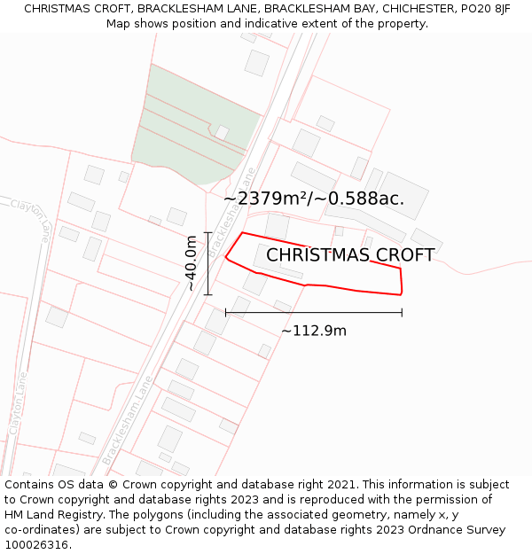 CHRISTMAS CROFT, BRACKLESHAM LANE, BRACKLESHAM BAY, CHICHESTER, PO20 8JF: Plot and title map