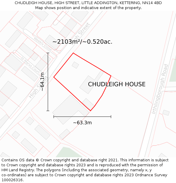 CHUDLEIGH HOUSE, HIGH STREET, LITTLE ADDINGTON, KETTERING, NN14 4BD: Plot and title map