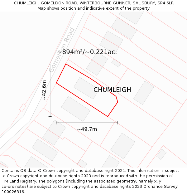 CHUMLEIGH, GOMELDON ROAD, WINTERBOURNE GUNNER, SALISBURY, SP4 6LR: Plot and title map